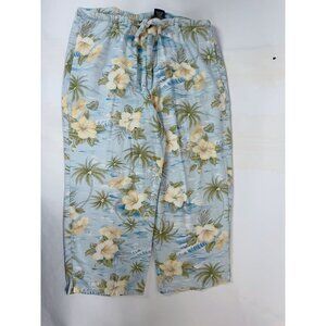 Island Traders Floral Hawaiian Drawstring Pants L 100% Rayon Vintage